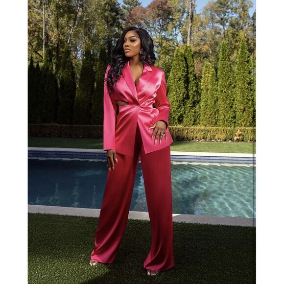Porsha Williams x The Drop Women's Black Cutout Waist Blazer Hot Pink Size M NWT - Picture 5 of 6